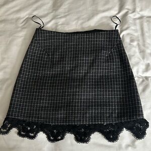 Topshop Black and Gray Checkered Mini Skirt with Lace